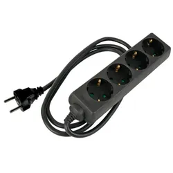 HQ Power Steckdosenleiste, 4 Schutzkontakt-Steckdosen, Kabel 1.5 m, 3G1.5, Schrumpfschlauch zum Etikettieren, Innenbereich, Schwarz