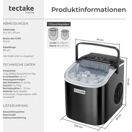 Tectake Eiswürfelmaschine Arctic 1,2 l Wassertank, 2 Eiswürfelgrößen