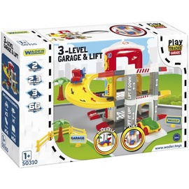 Wader 50310 Play Tracks Garage Multi Level Parkgarage auf 3 Ebenen mit 2 hochwertigen Fahrzeugen, ab 12 Monaten, bunt, Standard