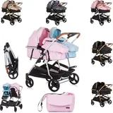 Chipolino Geschwisterkinderwagen Duo Smart klappbar umbaubar verstellbar Fußsack rosa hellblau