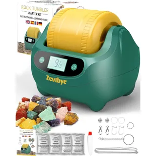 Rock Tumbler Kit, Rock Polierer mit digitalem 9-Tage-Timer, komplettes Rock-Polierset, Dual-Layer-Tumbler-Geräuschreduzierungsdesign, Grinder inklusive Rock Tumbler und Steinpolierer-Körnung (Grün)