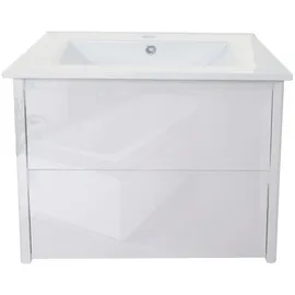 MCW Waschbecken + Unterschrank MCW-B19, Waschbecken Waschtisch Badezimmer, hochglanz 50x60cm weiß