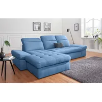 Ecksofa SIT & MORE "Stardust L-Form" Sofas Gr. B/H/T: 302cm x 77cm x 189cm, Flachgewebe, Recamiere links, mit Kopfteilverstellung-mit Armlehnfunktion-mit Bettfunktion, blau (pacific) wahlweise mit Bettfunktion und Bettkasten