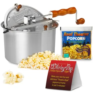 Wabash Valley Farms 127516 Kit-Silver Nylon Gear Whirley Pop Maker w/Kernels Idealer Filme. 6 Quarts. Popcorn-Popper für den Herd mit Metallgetriebe, Aluminium, Silber