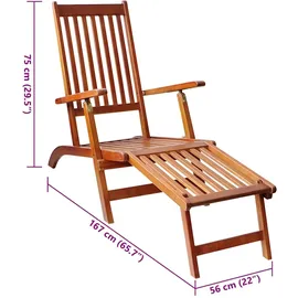vidaXL Liegestuhl mit Fußstütze und Auflage Akazie Massivholz