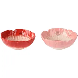Decoris 1 Schale 16x6cm Keramik in Blumen Form Servierschale Salatschale Müslischale Dekoschale Dessertschale Geschirr Blütenform Rot Rosa