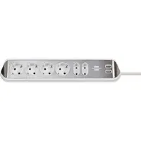 Brennenstuhl estilo Ecksteckdosenleiste, 6-fach, 2x USB-A, 2m, silber/weiß (1153590620)