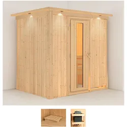 Sauna KARIBU "Bedine", beige (naturbelassen), ohne Ofen, (ohne Ofen), Saunen, ohne Ofen