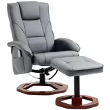 Homcom Massagesessel mit Hocker Fernsehsessel mit Liegefunktion 360° drehbar mit Seitentasche Kunstleder 73 x 83 x 106cm Dunkelgrau