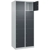 C+P Schließfachschrank Classic PLUS, 2 Abteile, 1850x800x500mm, 7035/7016 Innenhöhe Gefach oben (oberes 365 mm Front RAL 7016 Anthrazitgrau