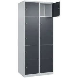 C+P Schließfachschrank Classic PLUS, 2 Abteile, 1850x800x500mm, 7035/7016 Innenhöhe Gefach oben (oberes 365 mm Front RAL 7016 Anthrazitgrau