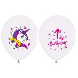 Ballon 30 cm 5 Stück - Happy Birthday Einhorn 1. Geburtstag