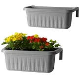 GarPet 2x Blumenkasten Balkongeländer Balkon Blumenkasten Balkonkasten mit Halterung Balkonkasten Geländerkasten Balkonkasten mit Wasserspeicher 50 cm Grau