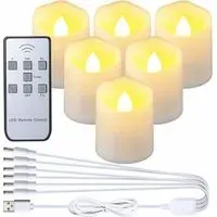 Set Mit 6 Wiederaufladbaren Led-kerzen – Flammenlose, Flackernde Kerzen Mit Fernbedienung – Usb-ladekabel – 6-stunden-timer