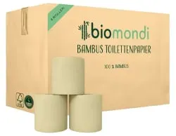 biomondi Bambus Toilettenpapier, 3-lagig, natur 150251010000 , 1 Karton = 8 Rollen à 200 Blatt