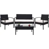 MCW Poly-Rattan Garnitur MCW-F56, Balkon-/Garten-/Lounge-Set Sitzgruppe ~ schwarz, Kissen creme