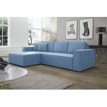 Fun Möbel Ecksofa Schlafsofa Sofa CONOR Kunstleder, Azurblau Ottomane Links