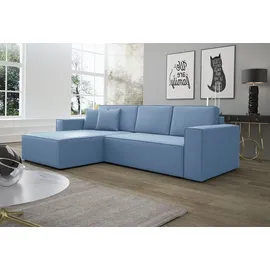 Fun Möbel Ecksofa Schlafsofa Sofa CONOR Kunstleder, Azurblau Ottomane Links