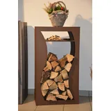 Metalltechnik Dermbach Kaminholzregal Innen Metall mit Anfeuerholzfach Edelrost Optik