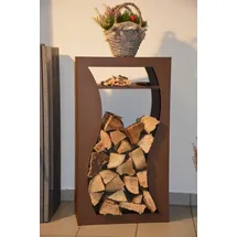 Metalltechnik Dermbach Kaminholzregal Innen Metall mit Anfeuerholzfach Edelrost Optik