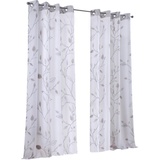 Kutti Vorhang Ösenschal Bonnie weiß, transparent, grau Bedruckt, Store für Gardinenstangen 135 x 245 cm, 1 Stück