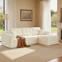 VASAGLE Modulares Sofa 244 cm breit Schlafsofa mit großer Chaiselongue rechts cremeweiß
