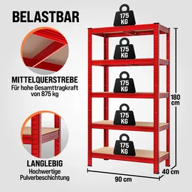 monzana Schwerlastregal 2er-Set Rot 180x90x40cm 875kg