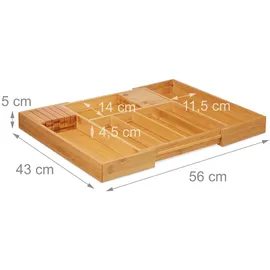 Relaxdays Besteckkasten Bambus ausziehbar 5-7 Fächer hbt 5 x 56 x 43 cm natur