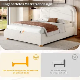 stilvora Polsterbett 160×200 cm mit hydraulischem Stauraum, Doppelbett mit Lattenrost und gepolstertem Kopfteil, Schlafbett für Schlafzimmer mit ... - Weiß