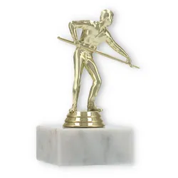 Pokal Kunststofffigur Billardspieler gold auf weißem Marmorsockel 13,0cm