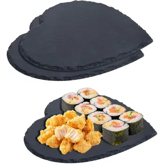 2 Stück Schieferplatten, Schieferplatte Servierplatte, Schiefertafel zum Beschriften, Steinplatte Schieferplatte 20x20 cm, für Sushi, Servierplatte für Käse, Tafelplatte für Lebensmitte, Tisch-Deko
