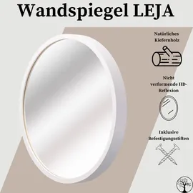 stolarnia pika Spiegel Rund Holz Weiß - Wandspiegel mit Holzrahmen (∅47 cm) - Runder Badspiegel für Badezimmer, Flur, Wohnzimmer, Schlafzimmer ... - Braun