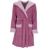 Esprit Damenbademantel Day, ideal für Sauna & Spa, Hotelbademantel, Morgenmantel, Kurzform, Microfaser-Webfrottier, Kapuze, Gürtel, mit Kapuze, gestreiften Akzenten & Logostickerei, kurz lila L (40)