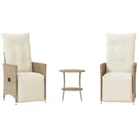 vidaXL 3-tlg. Bistro-Set mit Kissen Beige Poly Rattan