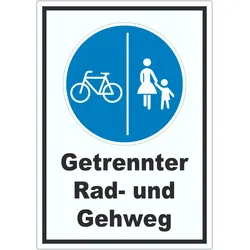 HB-Druck Aufkleber Getrennter Rad- und Gehweg A6 (105x148mm)