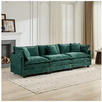 Odikalo Sofa Ecksofa 2-Sitzer 3-Sitzer 4-Sitzer Polstersofa, Chenille, Cloud Sofa, 4-Sitzer (Hocker nicht enthalten), modernes Ecksofa für Wohnzimmer, Schlafzimmer und Wohnung, bequemes, doppellagiges Polsterkissen, atmungsaktiver Chenille-Stoff grün