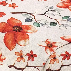 Viskose-Leinen "Blumen", leinen/rot