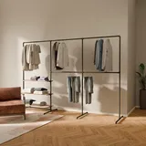 Pamo Kleiderstange freistehend 140 kg Traglast - offener Kleiderschrank industrial schwarz aus Metall Wasserrohren mit Böden aus massiver Eiche
