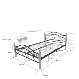 Homestyle4u Metallbett 180 x 200 Mit Lattenrost, Bettgestell Metall, Pfosten Holz Natur