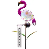 Flamingo Regenmesser für den Außenbereich, Solar-Gartenpfahl, Regenmesser für Hof mit LED-Lichtern und Kunststoff-Messbecher, kabelloser Regenmesser, Outdoor-Dekorativer Wassermesser für Regen für