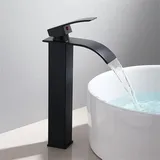 Aufsatzarmatur Aus Messing Mit Wasserfallkante, Einloch-waschtischarmatur Für Warm- Und Kaltwasser, Schwarz Beschichtet