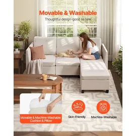 Vevor Eckcouch Baumwolle 3-Sitzer Beige