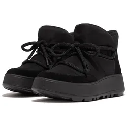 Winterboots FITFLOP "F-MODE", Damen, Gr. 38, schwarz, Polyester, Leder, unifarben, casual, Schuhe, Snowboots, Winterstiefel mit modischer Schnürung, schmale Form
