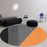 Teppich Rund Schwarz Orange Grau Flauschig Kurzflor Bettvorleger Schlafzimmer Teppich Wohnzimmer, Waschbare Gemütlich Und Pflegeleicht Badteppich Rund 80Cm