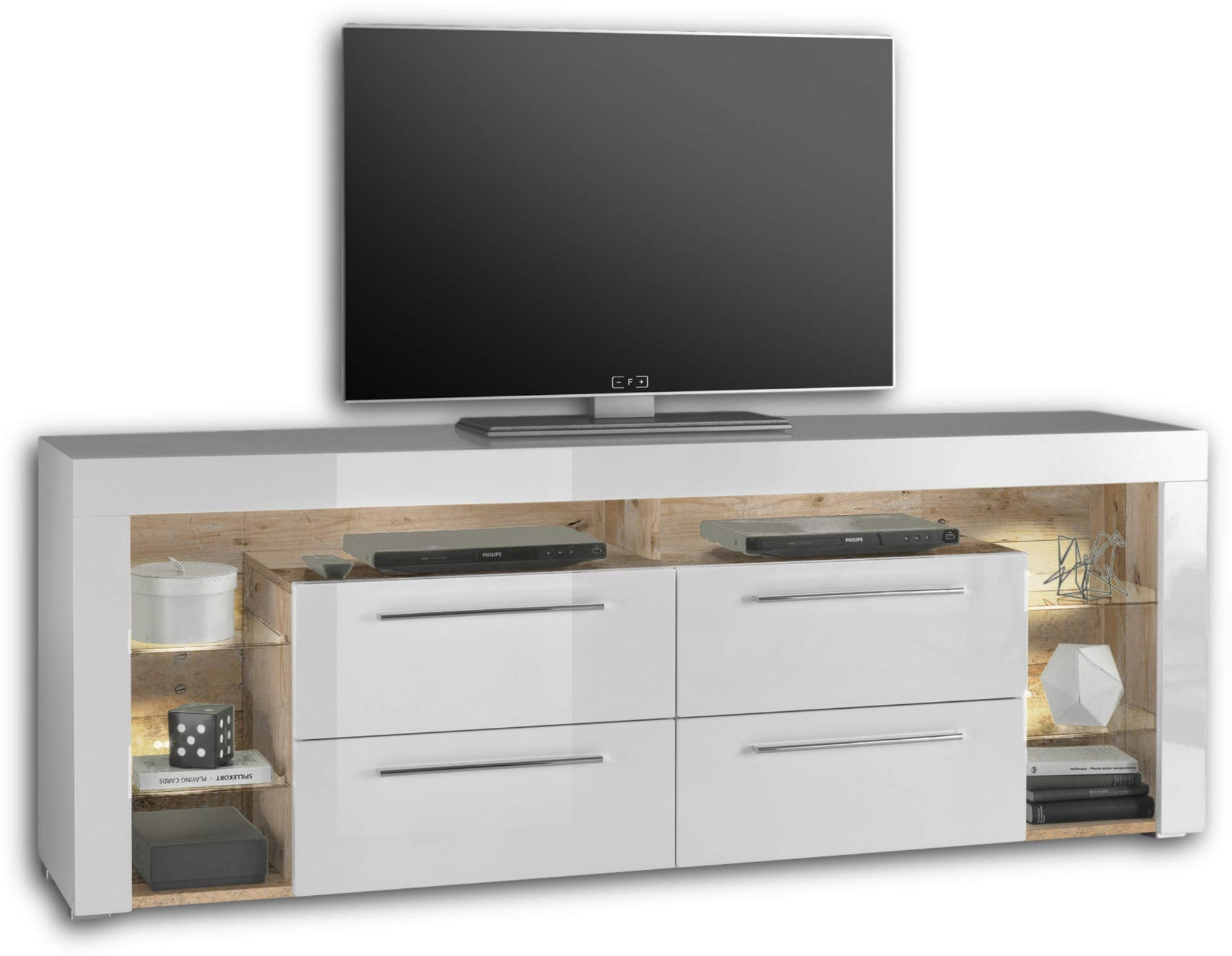 GOAL TV-Lowboard in Old Style Optik, Weiß mit LED-Beleuchtung - hochwertiges TV-Board mit viel Stauraum für Ihr Wohnzimmer - 179 x 66 x 44 cm (B/H/T)