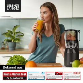 Lebenlang Slow Juicer | Entsafter mit großer Öffnung für ganze Früchte und Gemüse | Inkl. Rezepte im E-Book - Schwarz