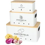 Avmvnvc Kartoffel Aufbewahrungsbox - 3er Set Kartoffel Zwiebel Knoblauch Aufbewahrung - Zwiebeltopf Kartoffelbox Knoblauchtopf - Hält Gemüse Länger Frisch (Beige, Rechteckig)