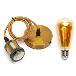 Aigostar E27 Vintage Lampenfassung mit kabel Metall Nostalgie Retro inkl. LED Leuchtmittel Gold