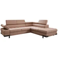 Luxusbetten24 Schlafsofa Designer L Sofa Noelia in Echtleder, mit Schlaffunktion und Stauraum rosa