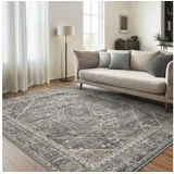 GENIMO Teppich Wohnzimmer Teppich, Boho Vintage, waschbar, rutschfest, Kurzflor, rechteckig, 160x230cm, grau grau 160 cm x 230 cm